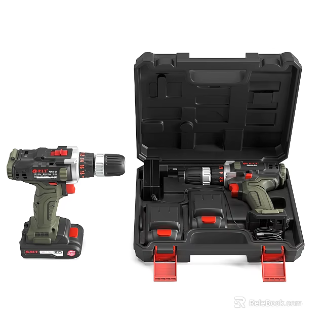 Industrial Cordless Drill Power Tool Set With Heavy Duty Storage Case And Batteries 3d model 