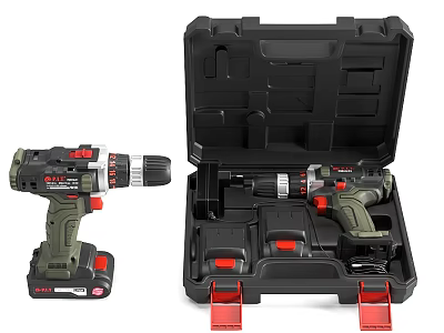 Industrial Cordless Drill Power Tool Set With Heavy Duty Storage Case And Batteries 3d model