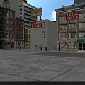 Diverse Style Residential Buildings With Red Brick Gray Masonry And Billboards Near Open Square