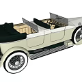 Vintage Cream Colored Convertible Car With Open Top And Wire Spoke Wheels