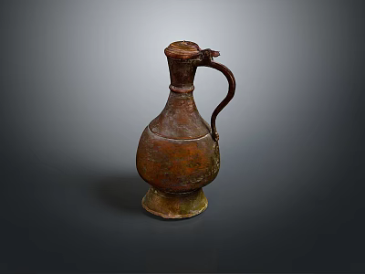 Hand Carved Vintage Brown Jug Sculpture With Curved Handle And Lid Design 3d model
