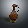 Hand Carved Vintage Brown Jug Sculpture With Curved Handle And Lid Design