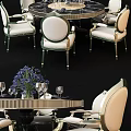 Luxurious Dining Set With Green Gold Accent Chairs And Floral Vase Decor