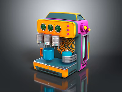 Vibrant Colored Modern Kitchen Coffee Machine With Two Cups And Stylish Design 3d model