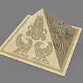 Detailed Carved Wooden Pyramid With Egyptian Style Eagles And Ornate Motifs