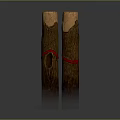 Wooden And Stone Decorative Pillars With Natural Wood Grain And Red Ropes Design