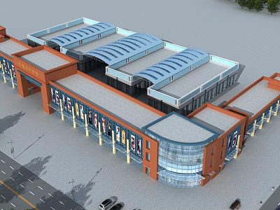 Modern Commercial Street With Glass Facades Roof Design And Shop Fronts 3d model