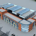 Modern Commercial Street With Glass Facades Roof Design And Shop Fronts