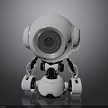 Modern White Robot Design Featuring Round Head Camera Lens And Mechanical Limbs