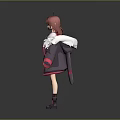 Anime Style 3D Female Character with Pink Hair Heart Shaped Accessory and White Fluffy Coat