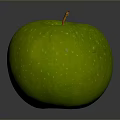 Fresh Green Apple With Yellow Spots On Shiny Surface And Dark Background