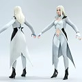 3D Model of White Haired Female Game Character in Stylish Outfit