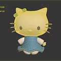 Hello Kitty Character With Green Bow Blue Dress White Face Black Whiskers Yellow Nose