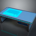Futuristic Computer Desk With Glowing Blue Keyboard Surface And Edge Lighting Design 3d model