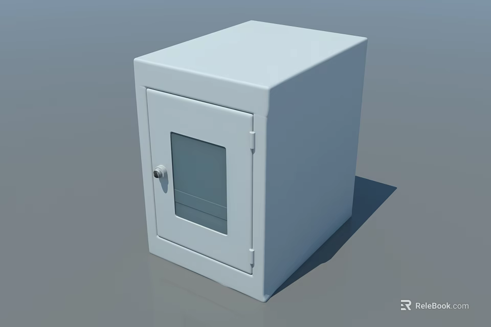 Simple White Storage Cabinet With Lockable Door And Glass Window Structure 3d model