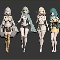 Anime Style Game Movie Characters Standing Together With White Green Hair And Diverse Outfits