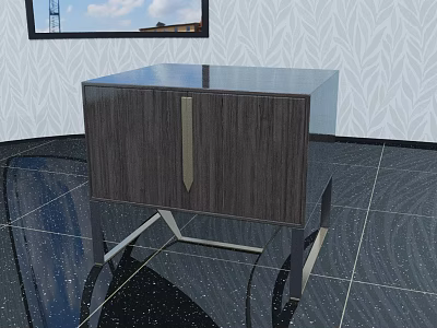 Elegant Modern Wooden Cabinet With Slim Metal Legs And Decorative Strip 3d model