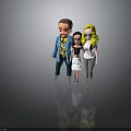 Group of Three Cartoon Characters Posing Together in Stylish Outfits With Various Clothing Colors