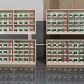 Modern Minimalist Light Wooden Bookcase with Multiple Shelves Neatly Arranged Green and Red Books