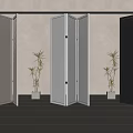 Modern Interior Folding Doors in Silver White and Black with Decorative Plants