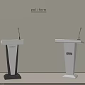Two Modern Podiums With Microphones And Brand Logos In Poliform Setting