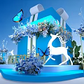 Elegant Blue Gift Box With Butterfly And Spring Floral Decorations 3d model