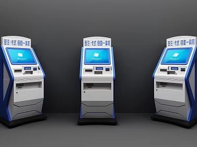 Public Facility Self Service Kiosks With Blue Screens And Interactive Interface In Public Area 3d model