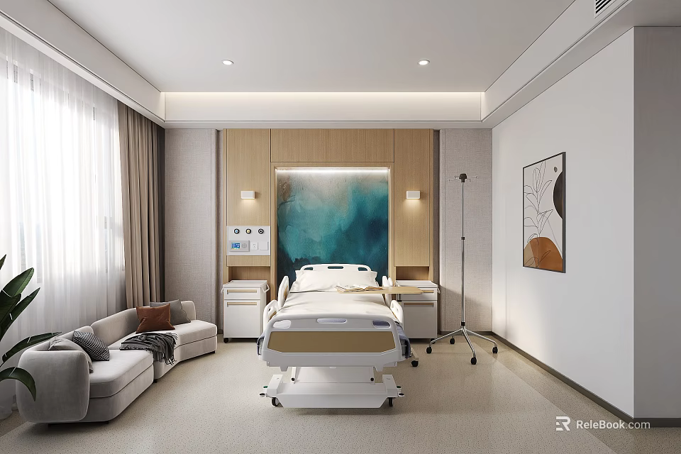 Modern Hospital Outpatient Clinic Waiting Area With Comfortable Seats And Medical Equipment 3d model 