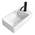 Square White Ceramic Washbasin With Modern Black Faucet For Bathroom Design