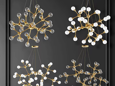 Elegant Modern Gold Branch Chandelier With Clear Glass Globes For Home Decor 3d model