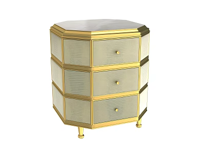 Elegant Modern Side Table With Gold Frame Two Drawers And Light Colored Design 3d model