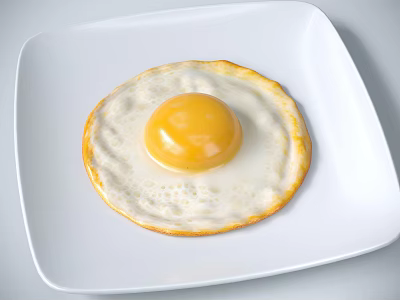 Fried Egg With Runny Yolk And Golden Edges On White Square Plate 3d model