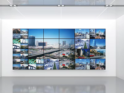 Large Screen Wall Display With Multiple City Views Roads And Architecture 3d model