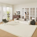 Modern Living Room Interior With White Sofa Large Area Rug And Floor To Ceiling Windows