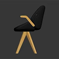 Minimalist Black Chair With Yellow Armrests And Three Wooden Legs Design