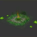 Wood And Stone Fire Pit With Circular Paved Ground Green Plants And Grass