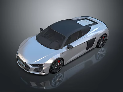 Silver Sports Car With Black Roof Aerodynamic Body And Red Brake Calipers 3d model