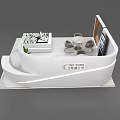 Modern Exhibition Booth With White Design Display Screen Green Plant And Counter