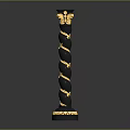 Black and Gold Decorative Column With Twisted Spiral Design And Ornate Top 3d model