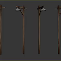 Four Wooden Vintage Street Lamps With Classic Design For Outdoor Decoration