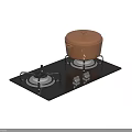 Kitchen Gas Stove With Black Surface Burners Control Knobs And Pot With Lid