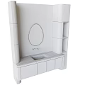 Minimalist Bathroom Vanity With Oval Backlit Mirror Light Wood Cabinets And Marble Countertop