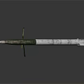 Green And White Rocket Weapon On Green Stand Against Dark Reflective Background