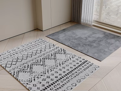 Modern Square Rugs With Geometric Pattern And Solid Gray On Wooden Floor 3d model