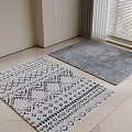 Modern Square Rugs With Geometric Pattern And Solid Gray On Wooden Floor