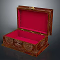 Vintage Wooden Carved Jewelry Box With Red Interior And Gold Accents