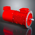 Red Industrial Electric Motor With Metal Housing And Rotating Drive Shaft