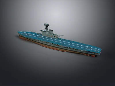 Detailed Aircraft Carrier Model As Water Transport Vehicle With Blue Deck And Island Structure 3d model