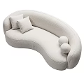 Curved Beige Sectional Sofa With Soft Fleece Upholstery Two Cushions And Round Armrests