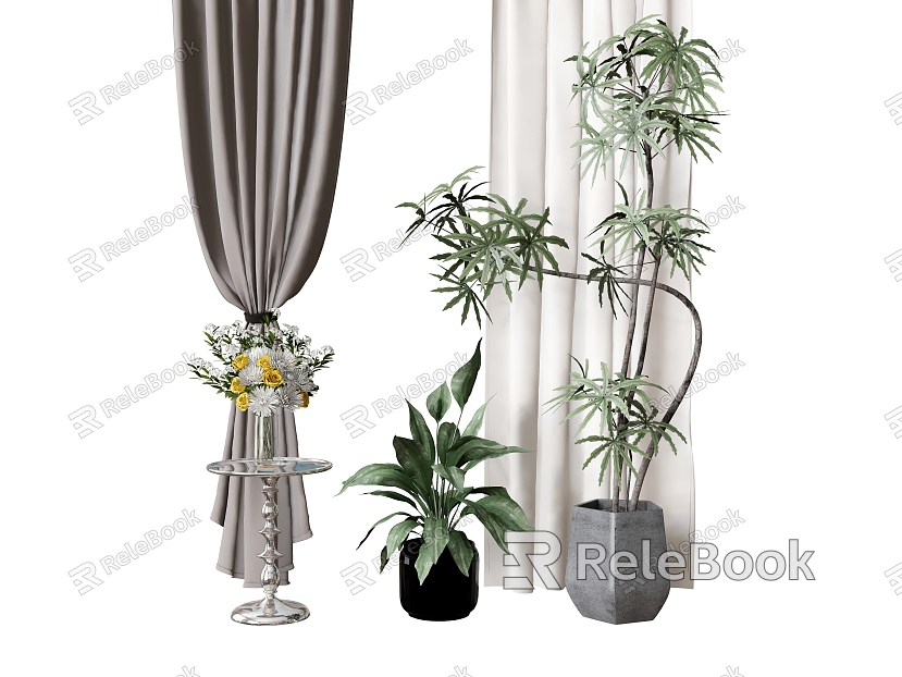 Plant vase ornaments coffee table side table coffee table flowerpot potted plant green plant curtain gauze curtain model